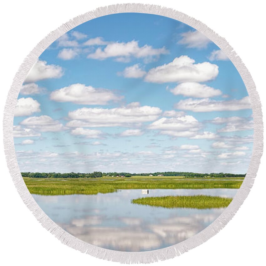 Kansas Round Beach Towel featuring the photograph Reflected Clouds - 01 by Rob Graham