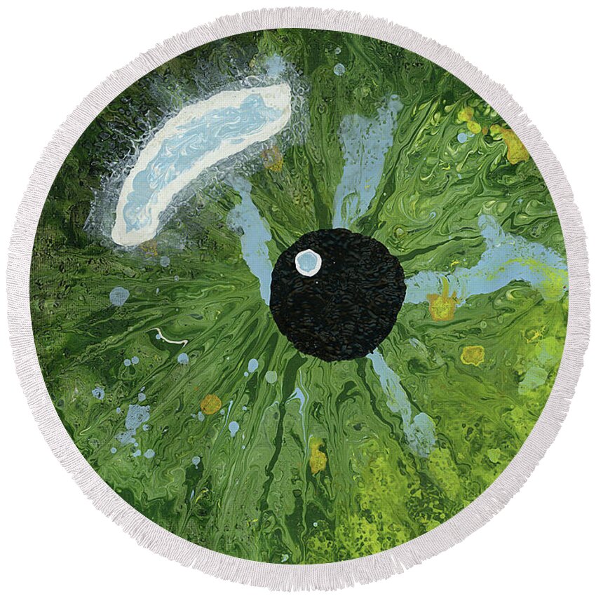 Abstract Round Beach Towel featuring the painting Reflected in the Eye of a Child Never Born by Matthew Mezo