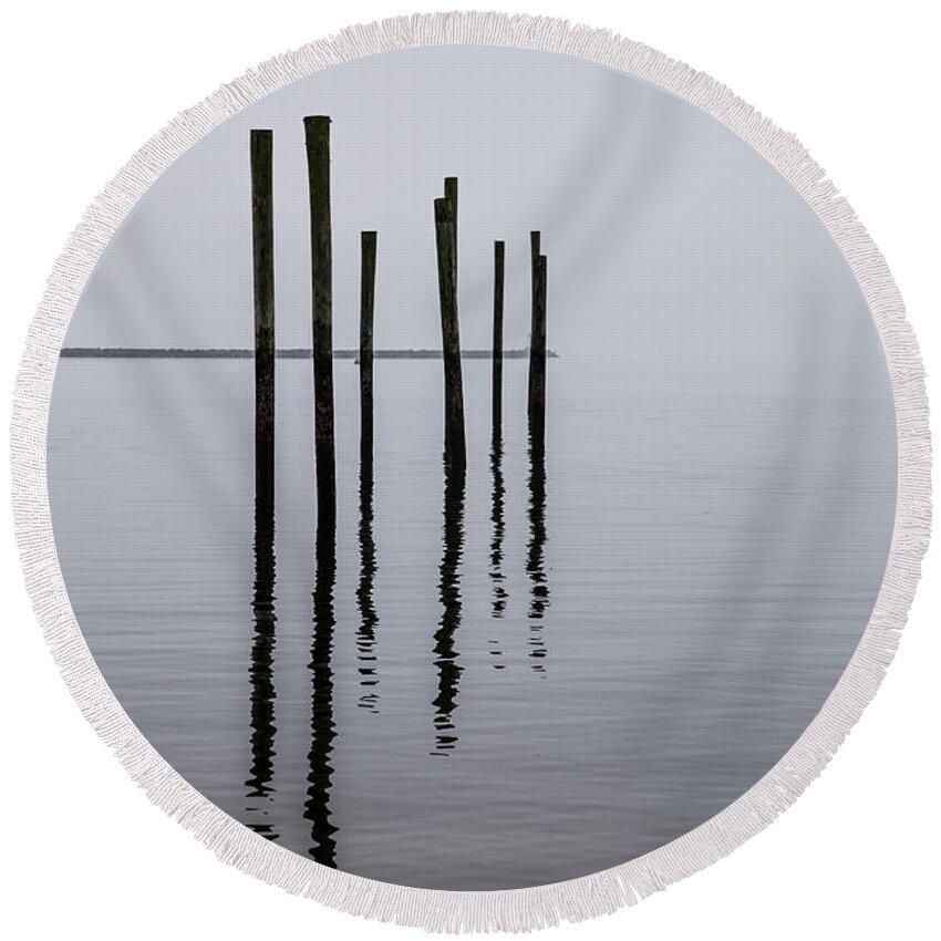 Landscape Round Beach Towel featuring the photograph Reflecting Poles by Karol Livote