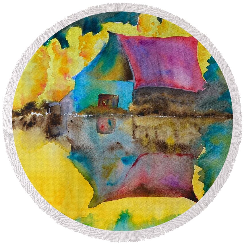 Reflection Round Beach Towel featuring the painting Reflection by Beverley Harper Tinsley