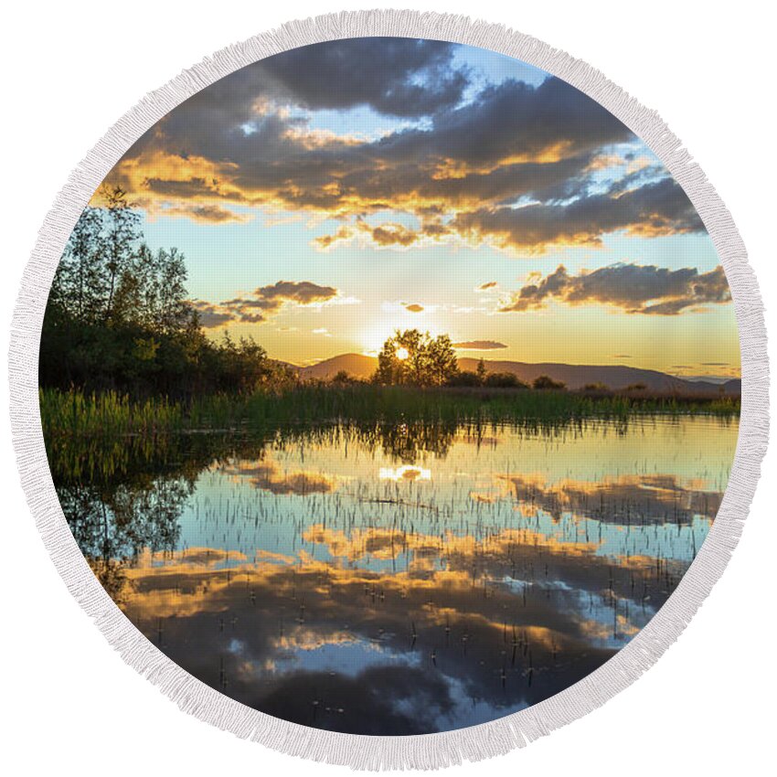 Lake Round Beach Towel featuring the photograph Reflection of a Sunset Sky by Amy Sorvillo