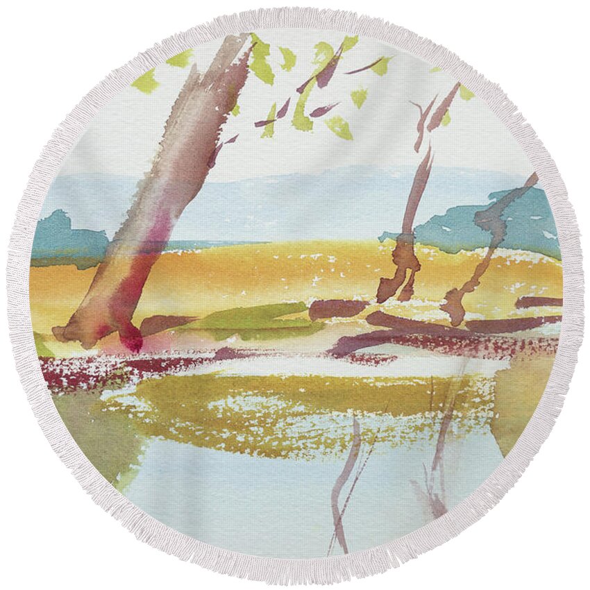 Australia Round Beach Towel featuring the painting Quiet Stream by Dorothy Darden