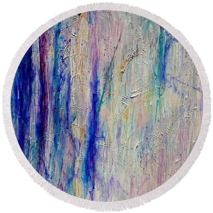 Abstract Painting Round Beach Towel featuring the painting Reflections I by Tracy Bonin