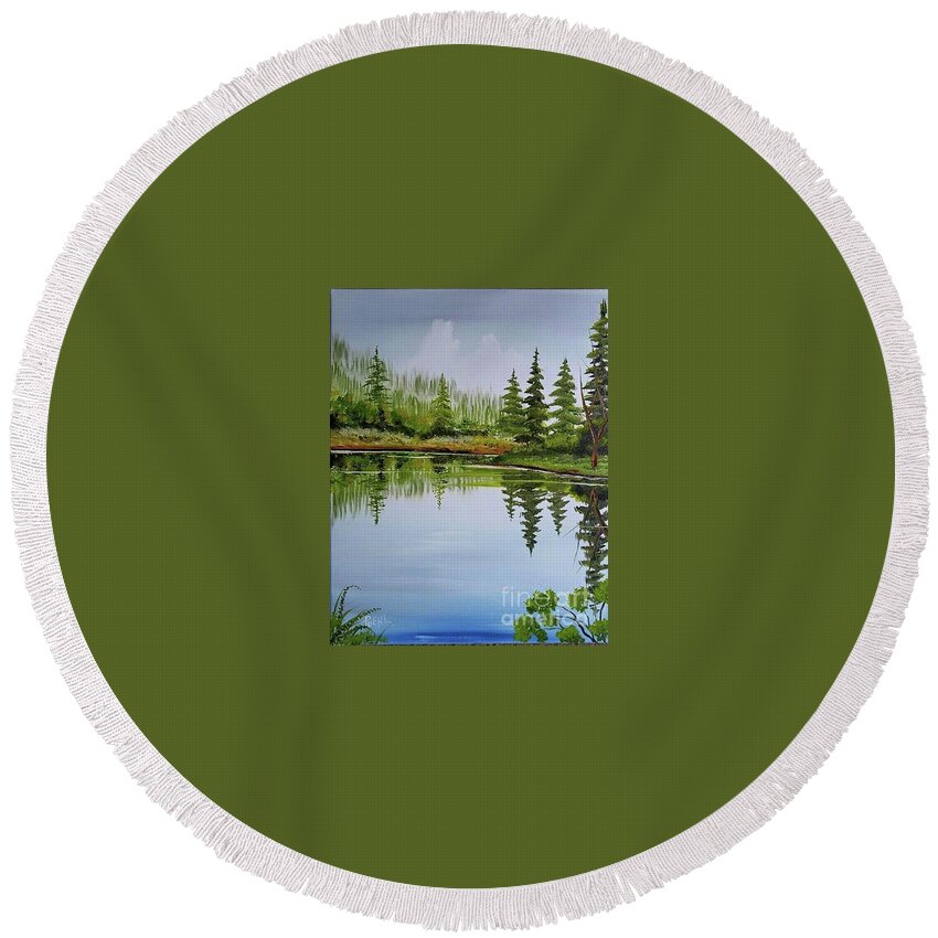 Forest Round Beach Towel featuring the painting Reflections by Jody Poehl
