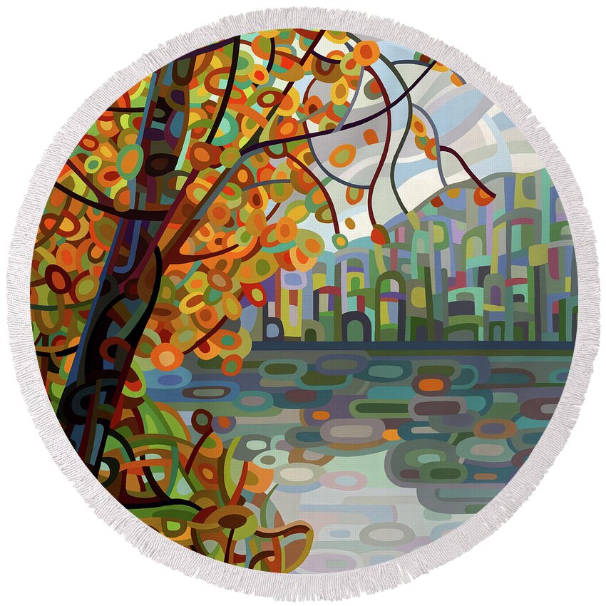 Fine Art Round Beach Towel featuring the painting Reflections by Mandy Budan