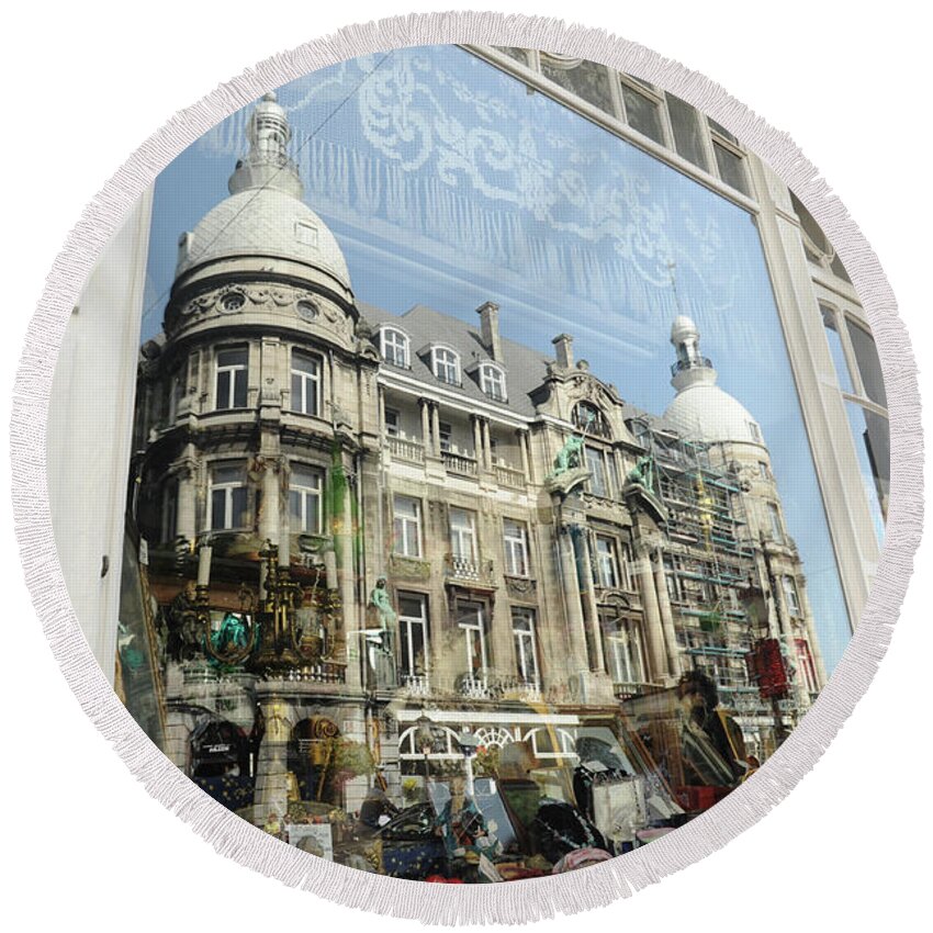 Photograph Round Beach Towel featuring the photograph Reflections of Architecture by Richard Gehlbach