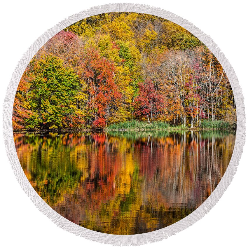 Fall Round Beach Towel featuring the photograph Reflections Of Autumn by Karol Livote