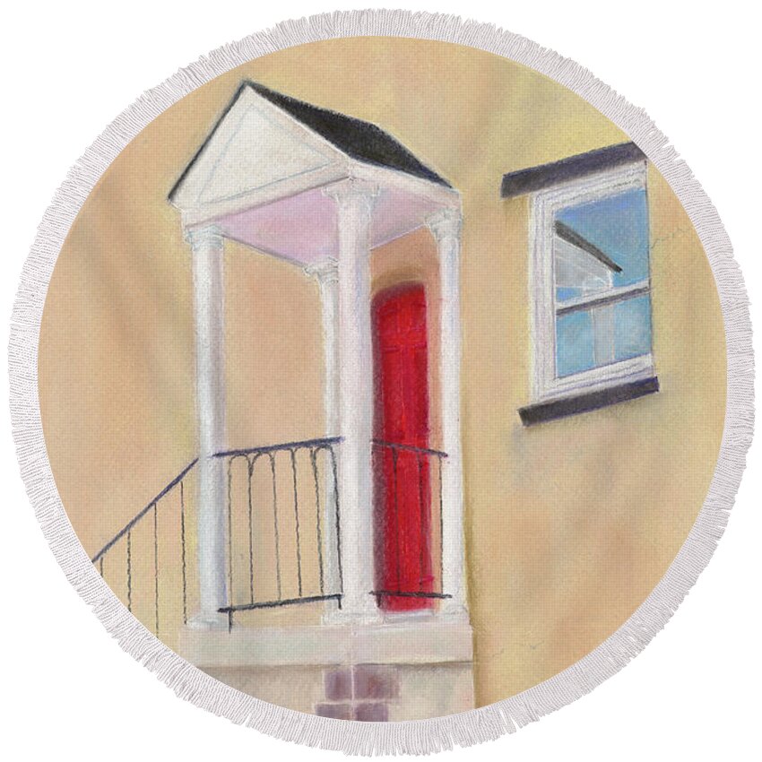 Red Door Round Beach Towel featuring the painting Red Door - Baltimore by Arlene Crafton