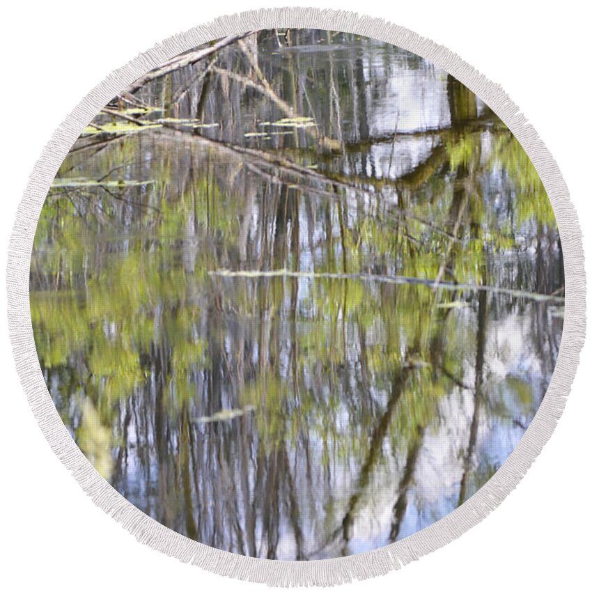 Swamp Round Beach Towel featuring the photograph Reflective Listening by Traci Cottingham