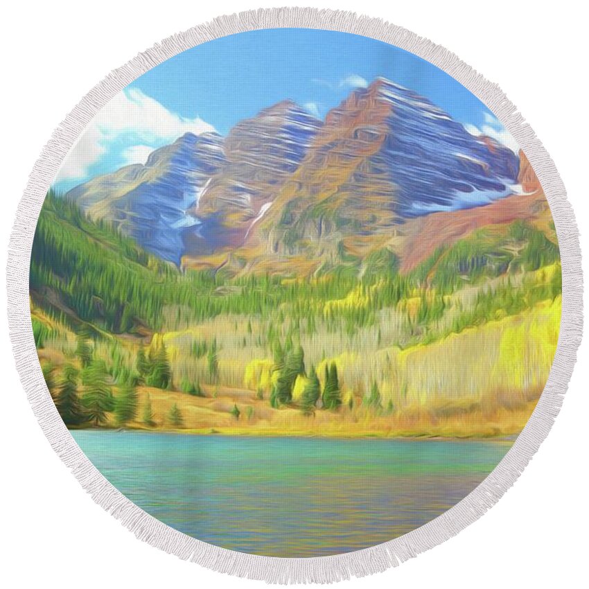 Colorado Round Beach Towel featuring the photograph The Maroon Bells Reimagined 1 by Eric Glaser