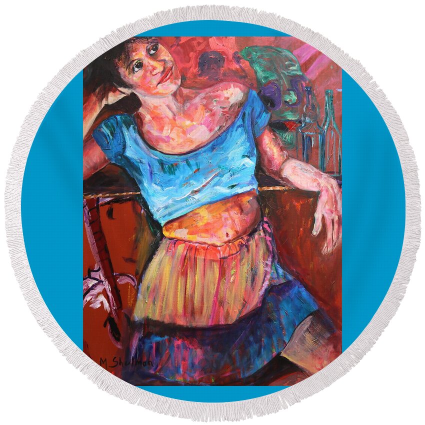 Portraits Round Beach Towel featuring the painting Relaxing by Madeleine Shulman