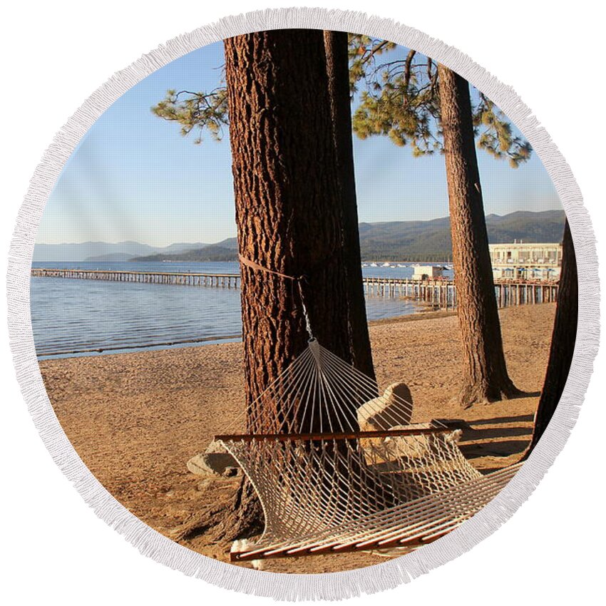 Relax Round Beach Towel featuring the photograph Relaxing on Lake Tahoe by Pat Cook