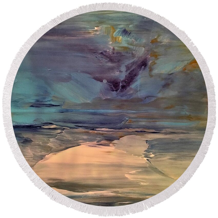 Abstract Round Beach Towel featuring the painting Relentless by Soraya Silvestri