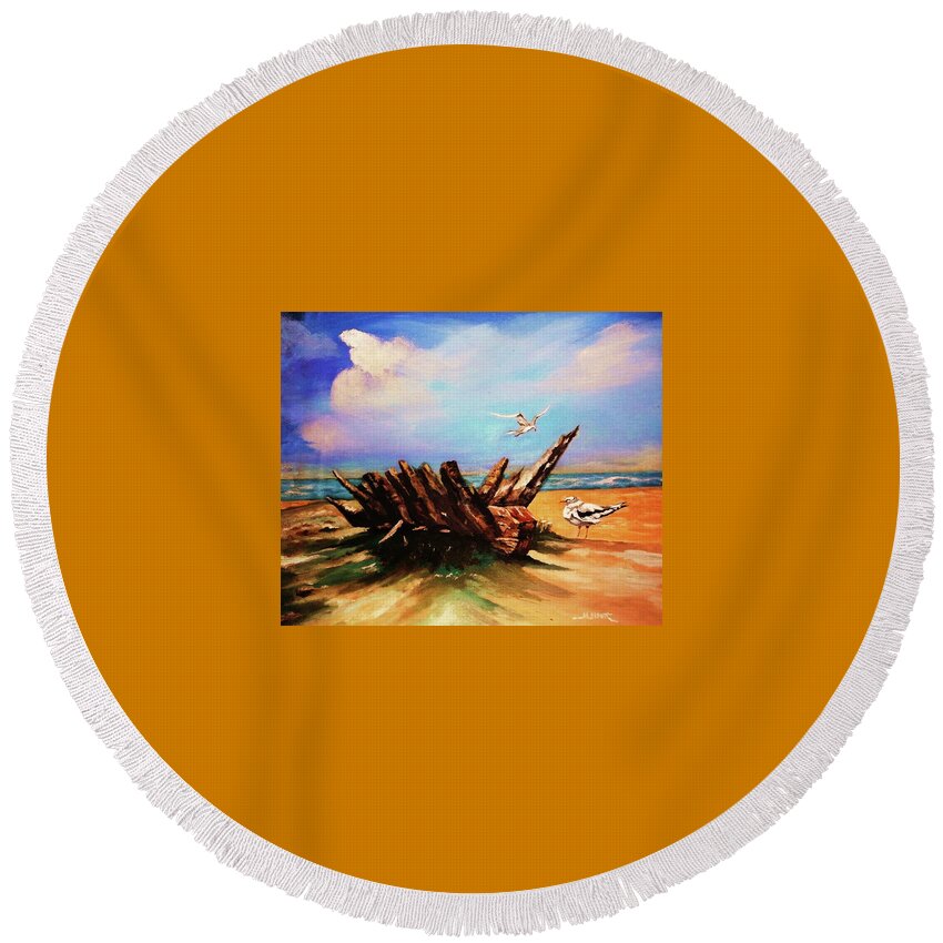 Sea Relic Round Beach Towel featuring the painting Relic Washed Ashore by Al Brown