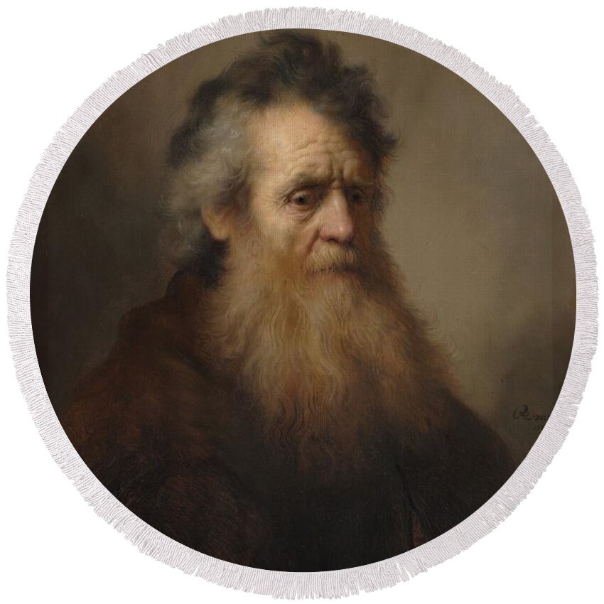 Rembrandt Bearded Old Man Round Beach Towel featuring the painting Rembrandt Bearded old man by MotionAge Designs