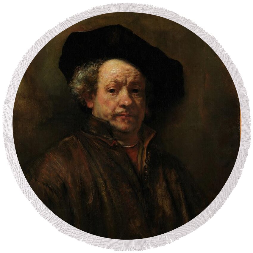 Rembrandt Van Rijn Round Beach Towel featuring the painting Rembrandt Self Portrait by Rembrandt van Rijn