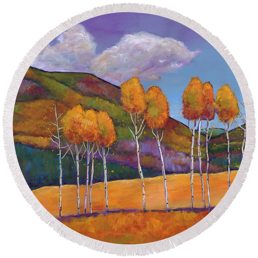 Autumn Aspen Round Beach Towel featuring the painting Reminiscing by Johnathan Harris