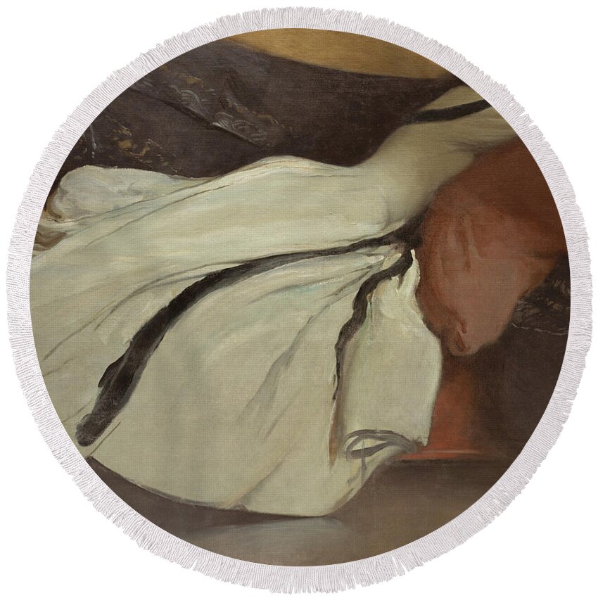 Repose Round Beach Towel featuring the painting Repose, 1895 by John White Alexander