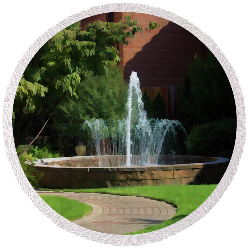 Fountain Round Beach Towel featuring the photograph Resident Fountain by Roberta Byram
