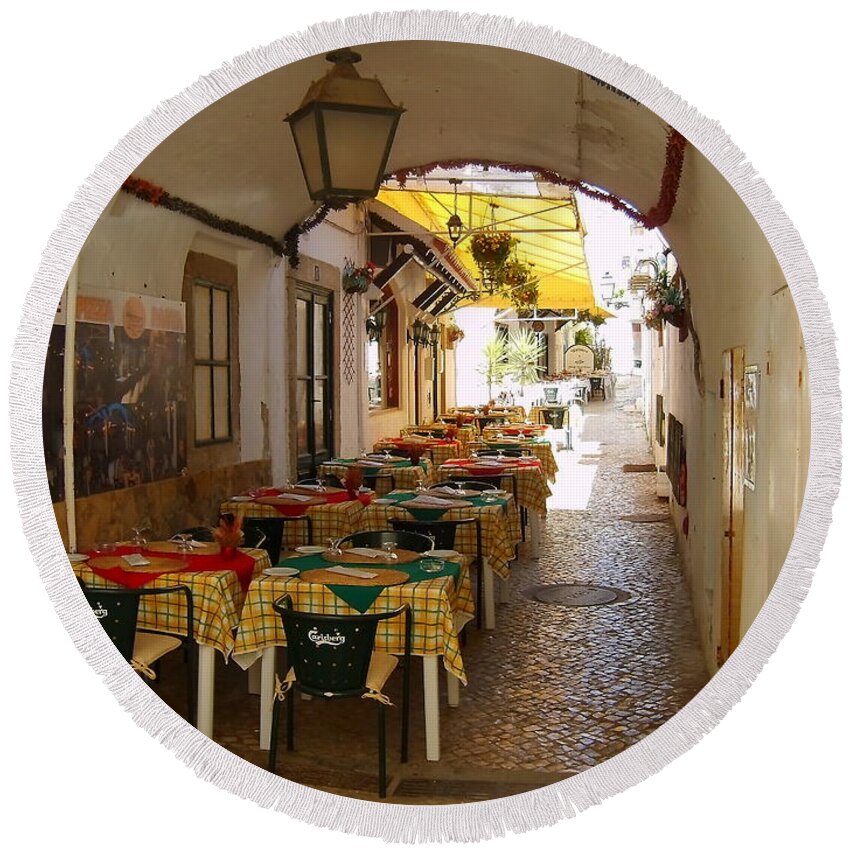 Restaurant Round Beach Towel featuring the photograph Restaurant in Albufeira by Jeff Townsend