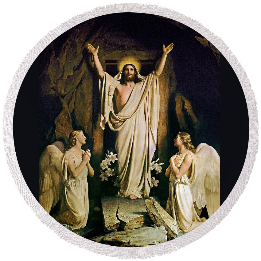 Resurrection Round Beach Towel featuring the painting Resurrection by Carl Heinrich Bloch