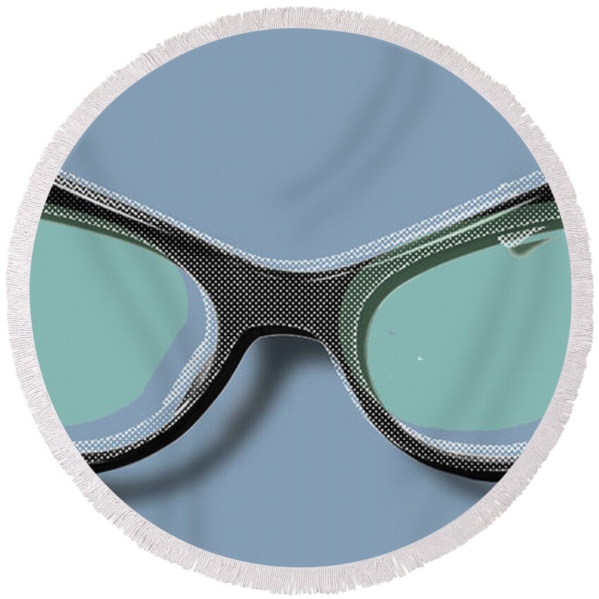 Glasses Round Beach Towel featuring the painting Retro Glasses Funky Pop Blue Teal by Tony Rubino