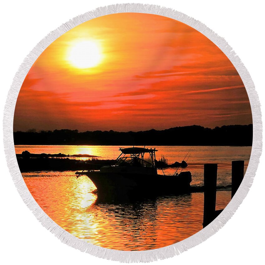 Virginia Beach Round Beach Towel featuring the photograph Return at Sunset by Don Mercer