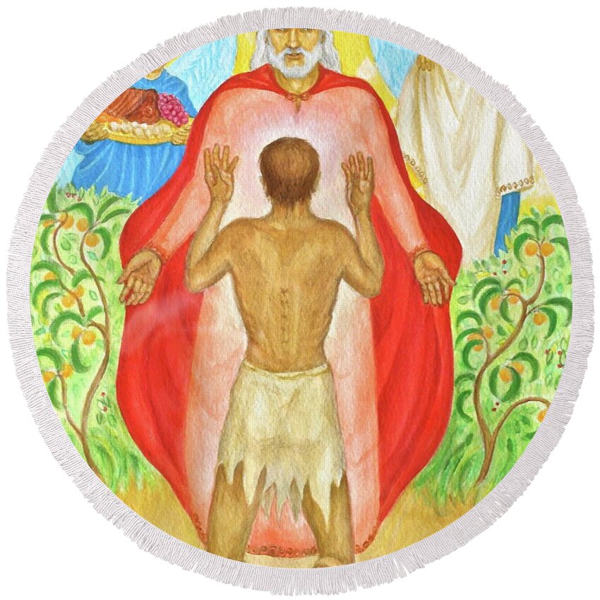 Prodigal Son Round Beach Towel featuring the painting Return of the Prodigal Son by Michele Myers