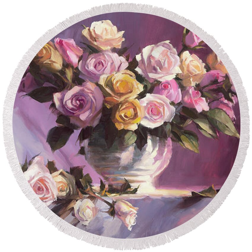 Flower Round Beach Towel featuring the painting Rhapsody of Roses by Steve Henderson