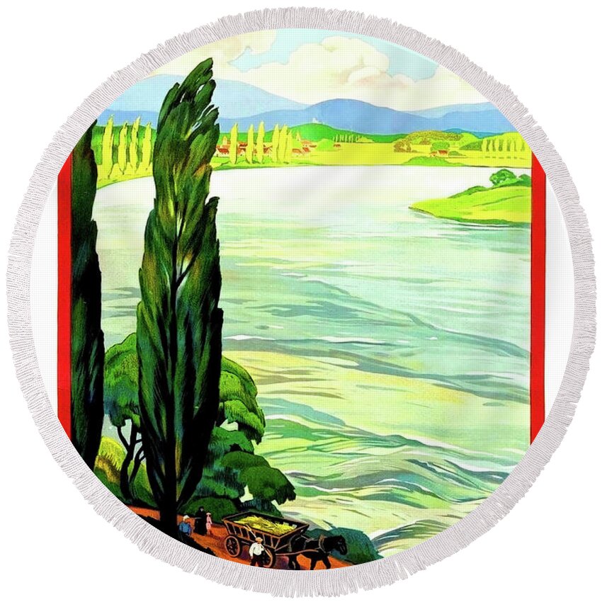 Rhine River Round Beach Towel featuring the painting Rhine River, Alsace, France by Long Shot
