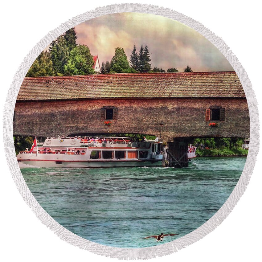 Switzerland Round Beach Towel featuring the photograph Rhine Shipping by Hanny Heim
