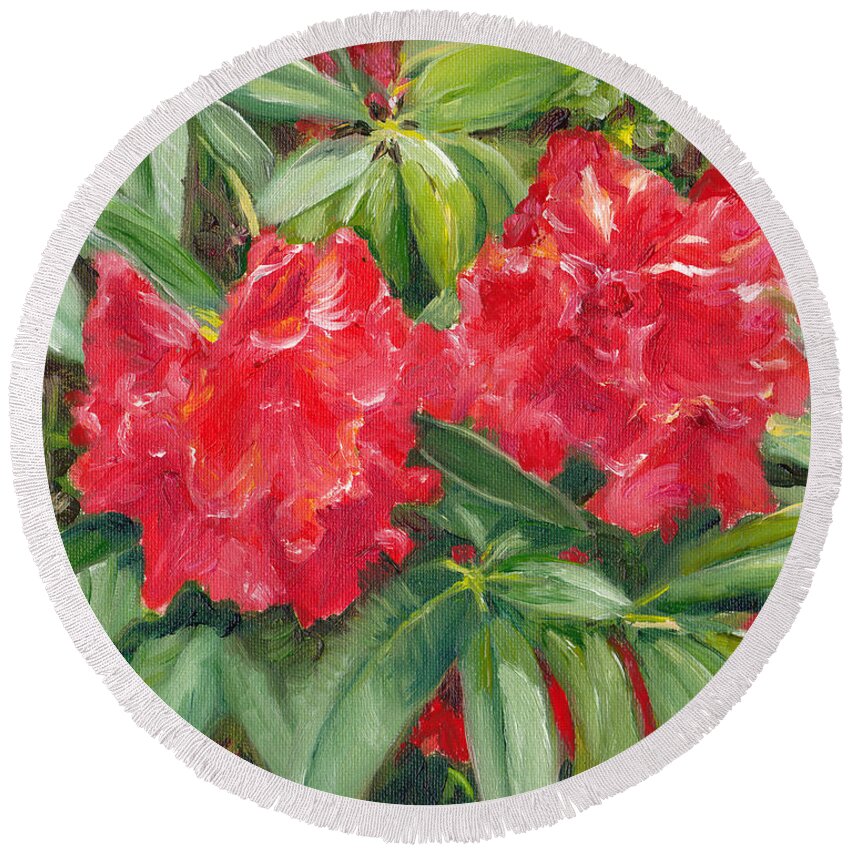 Rhododendrons Round Beach Towel featuring the painting Rhododendrons by Dai Wynn