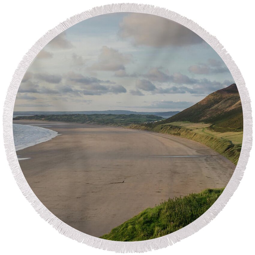Sunset Round Beach Towel featuring the photograph Rhossili Bay, South Wales by Perry Rodriguez