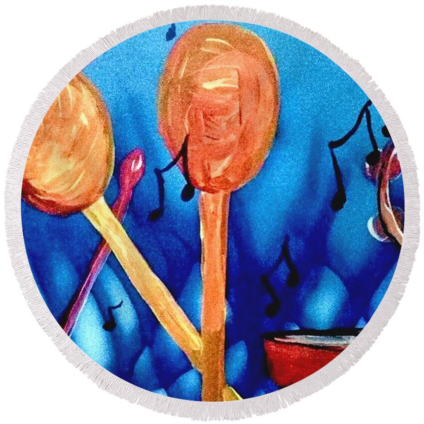 Drum Stick Shaker Round Beach Towel featuring the painting Rhythm by James and Donna Daugherty