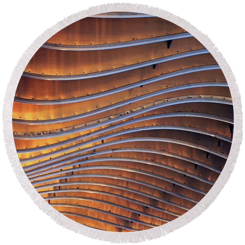 Architecture Round Beach Towel featuring the photograph Ribbons of Steel by Christopher McKenzie