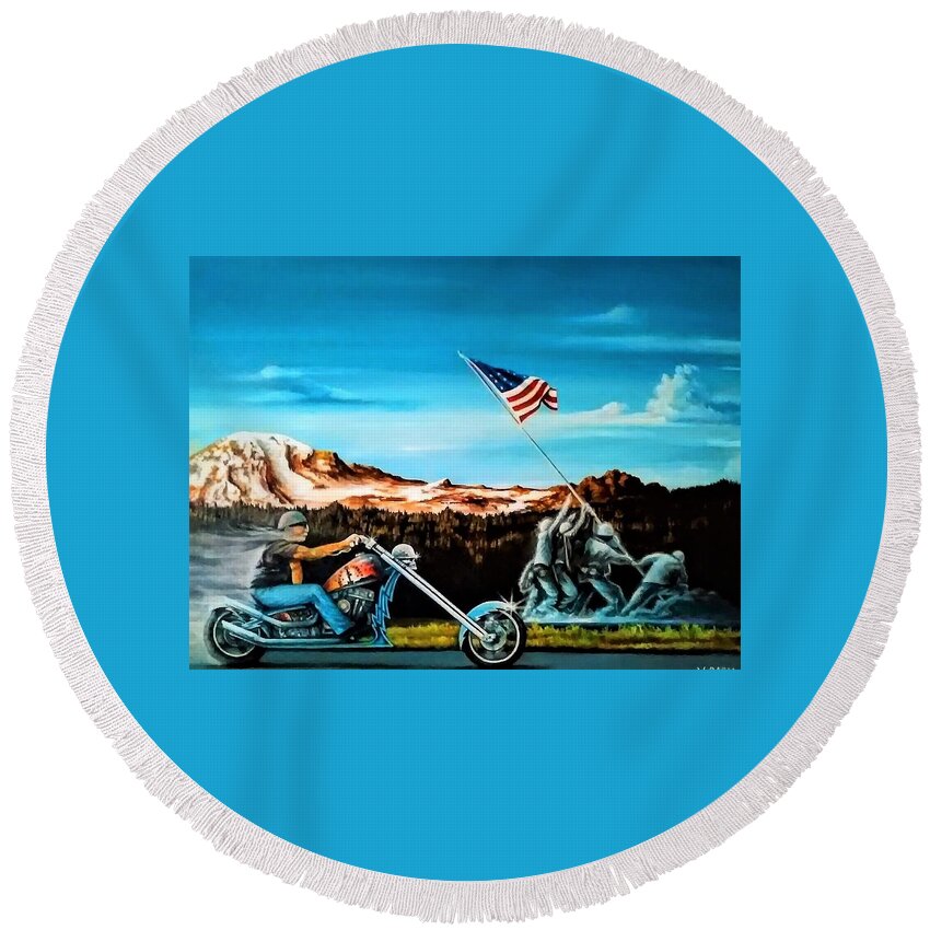 Iwojima Round Beach Towel featuring the painting Ride Forever by DC Houle