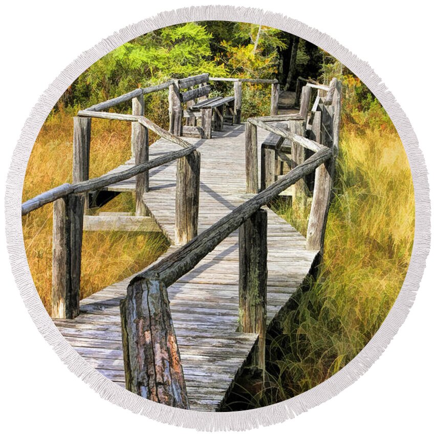 Door County Round Beach Towel featuring the painting Ridges Sanctuary Crossing by Christopher Arndt