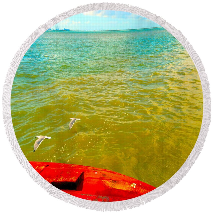 Galveston Round Beach Towel featuring the photograph Riding the WInd - A Birds View by Max Mullins