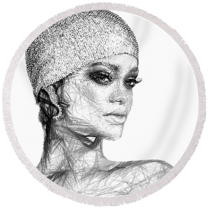 Rafael Salazar Round Beach Towel featuring the digital art Rihanna by Rafael Salazar