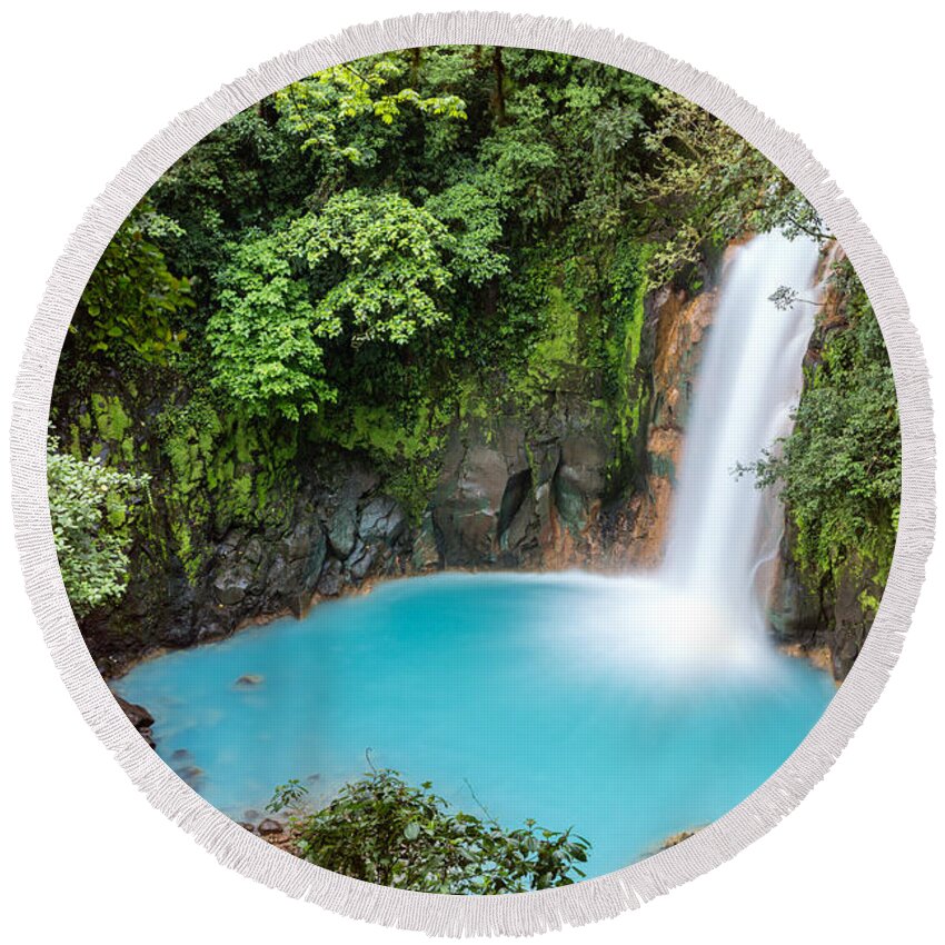 Landscape Round Beach Towel featuring the photograph Rio Celeste waterfall - Costa Rica by Matteo Colombo
