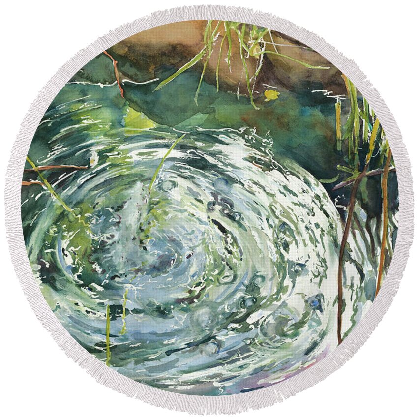 Water Round Beach Towel featuring the painting Ripple Pond by Madeleine Arnett