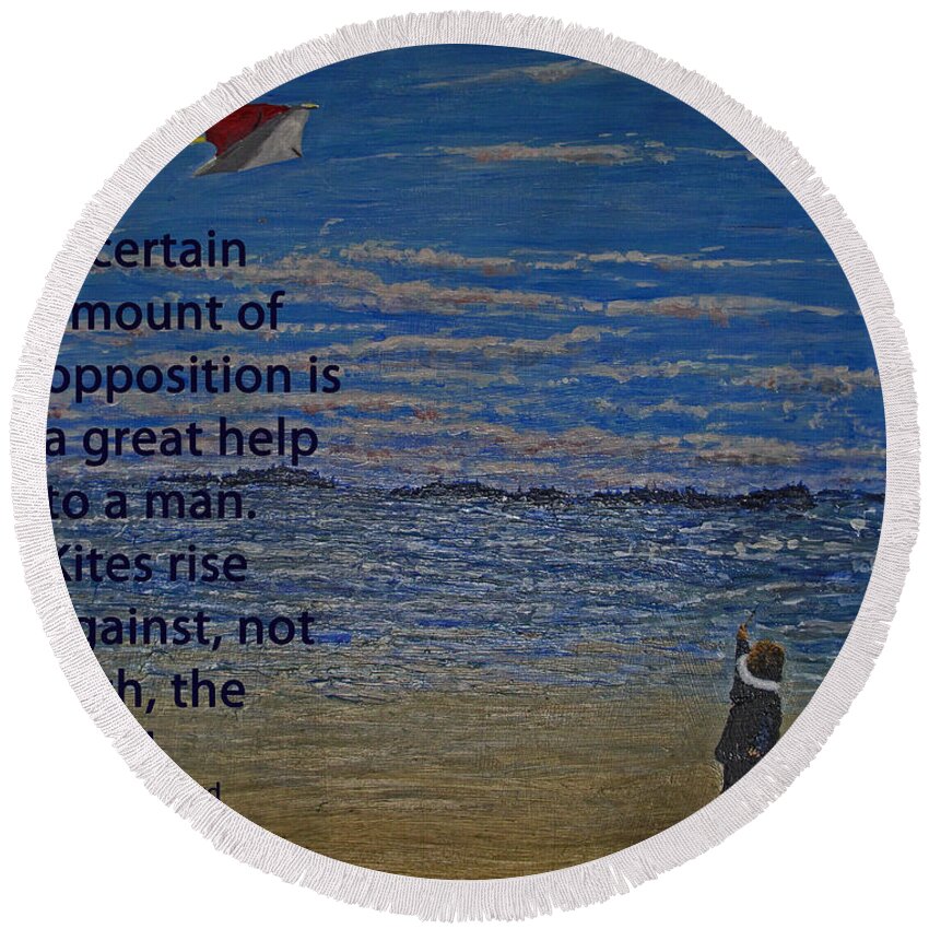 Quotation Round Beach Towel featuring the painting Rise Against The Wind by Ian MacDonald