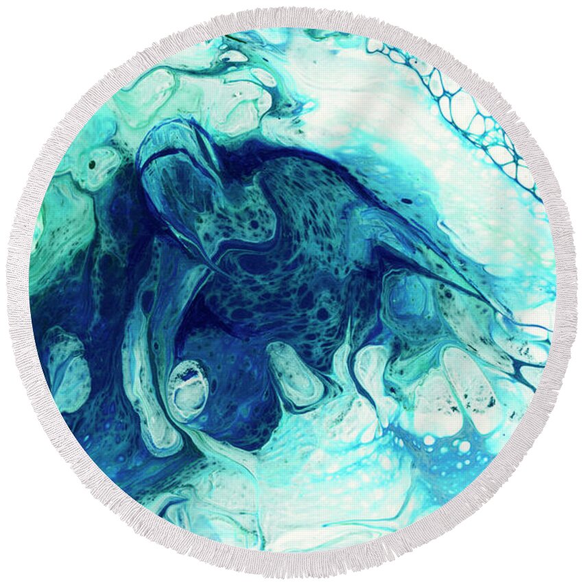 Abstract Round Beach Towel featuring the painting Rising From The Depths by Darice Machel McGuire