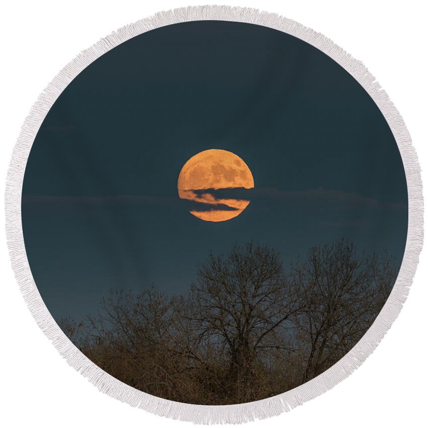 Moon Round Beach Towel featuring the photograph Rising Supermoon in Colorado by Tony Hake