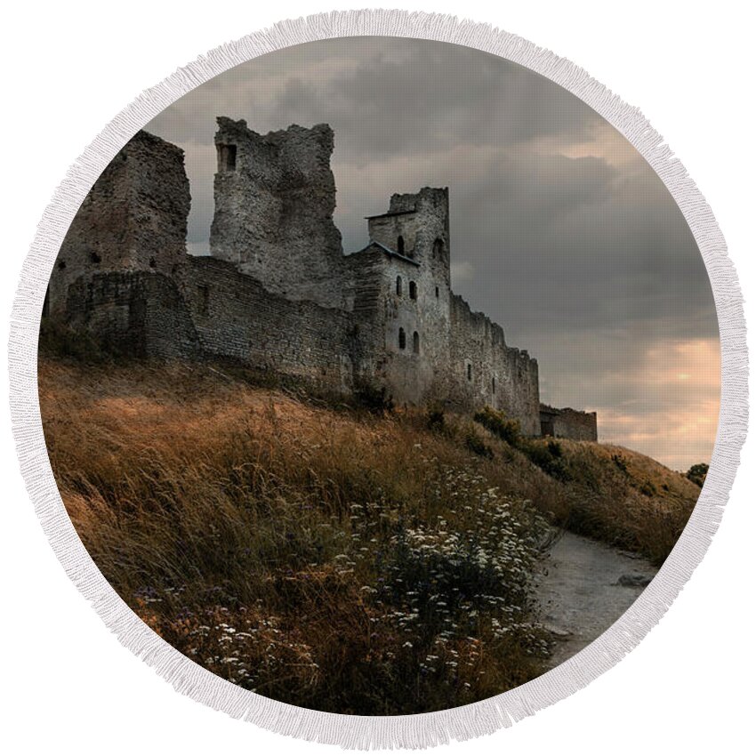 Castle Round Beach Towel featuring the photograph Ruined castle in Rakvere by Jaroslaw Blaminsky