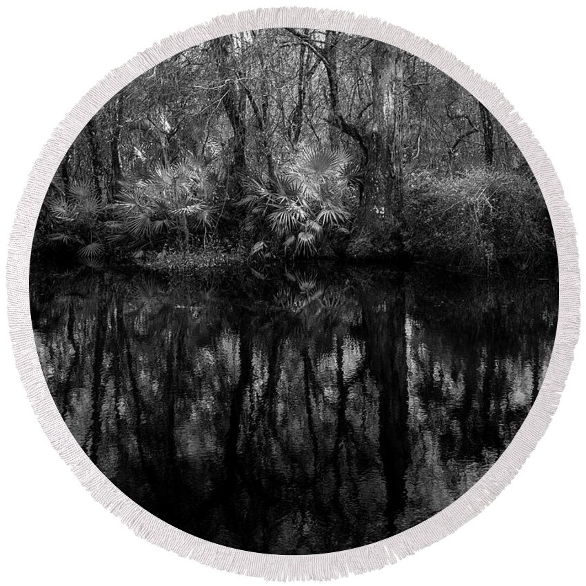 Booker Creek Round Beach Towel featuring the photograph River Bank Palmetto by Marvin Spates