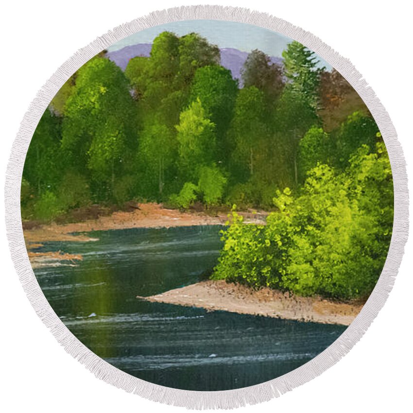 River Round Beach Towel featuring the painting River Confluence by Frank Wilson