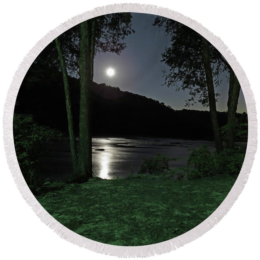 River Round Beach Towel featuring the digital art River In Moonlight by Kathleen Illes