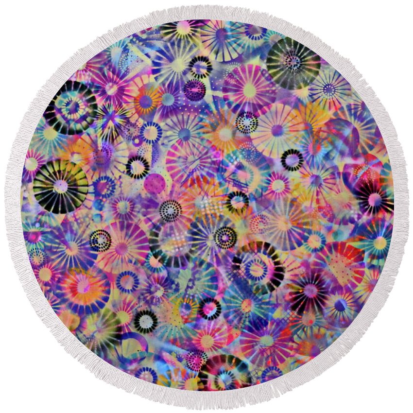 Anglo Japanese Style Round Beach Towel featuring the painting A River of flowers by Priscilla Batzell Expressionist Art Studio Gallery