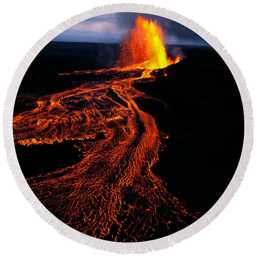 A26d Round Beach Towel featuring the photograph River Of Lava by Joe Carini - Printscapes